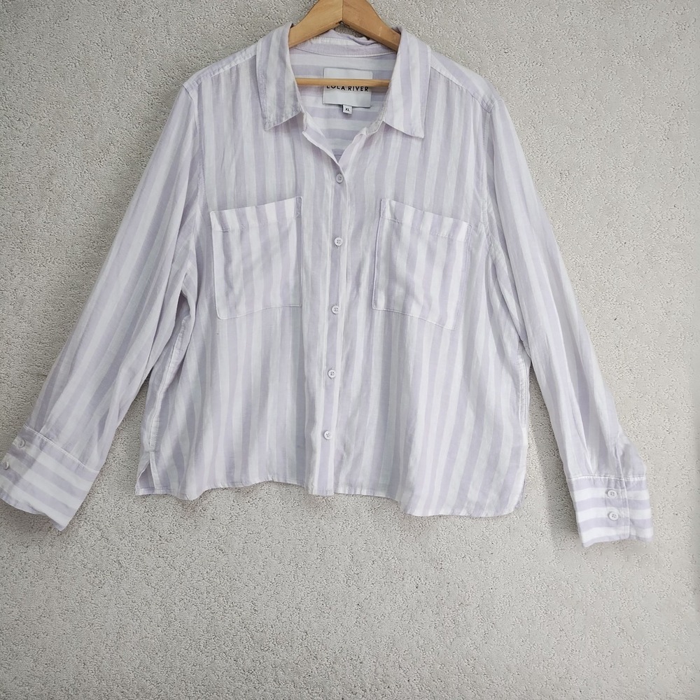 Lola River Shirt Womens XL Striped Lightweight Button Down Long Sleeve Lavender